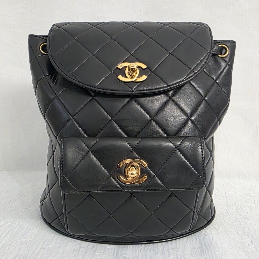 Auth Chanel CC Quilted Matelasse Drawstring Backpack